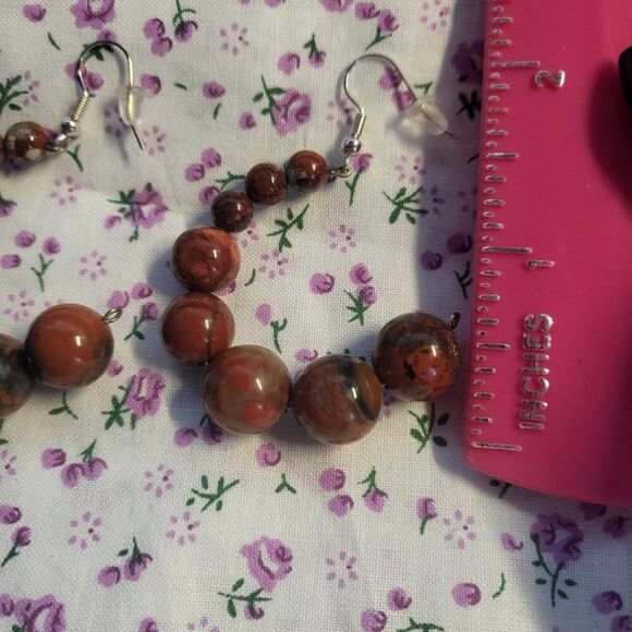 Large Brown Agate Beaded Dangle Earrings - Picture 6 of 6